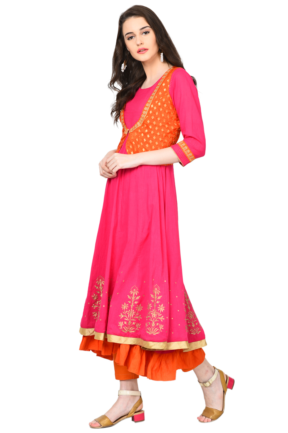 Pink Kalidar Viscose Kurta image number 2